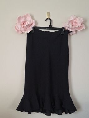 Women's Black Midi Skirt with Ruffle Hem